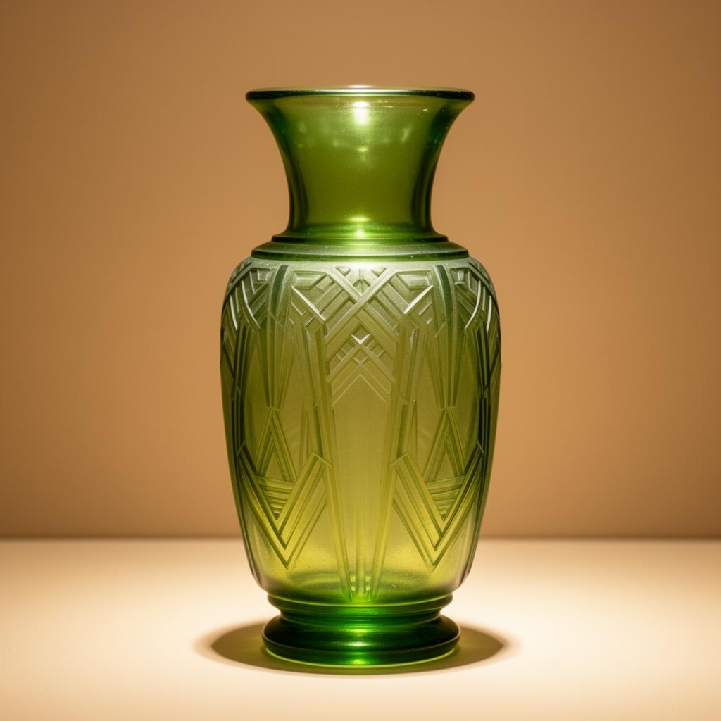 Vase en Verre Vert Gravé à l'Acide